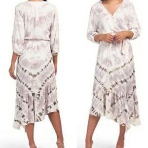 Young Fabulous & Broke Tie-Dye Jillian Faux Wrap Dress Medium Belted Boho Chic
